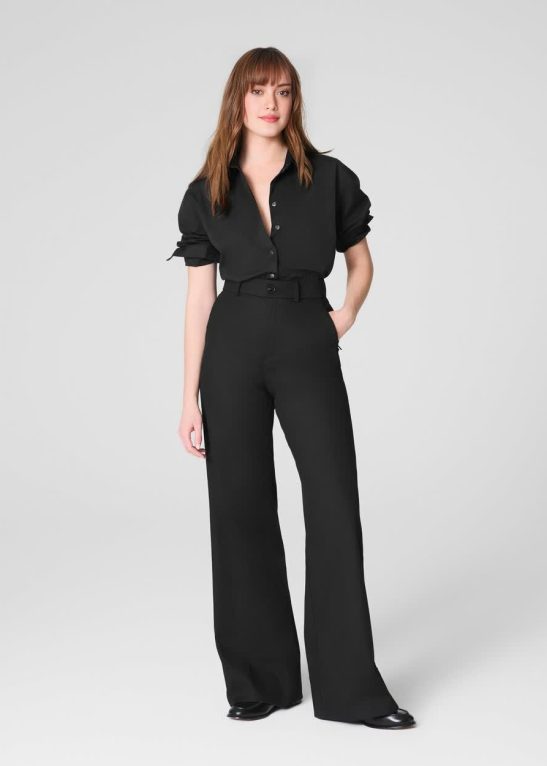 Tummy Control Stretch Twill Wide Leg Pant