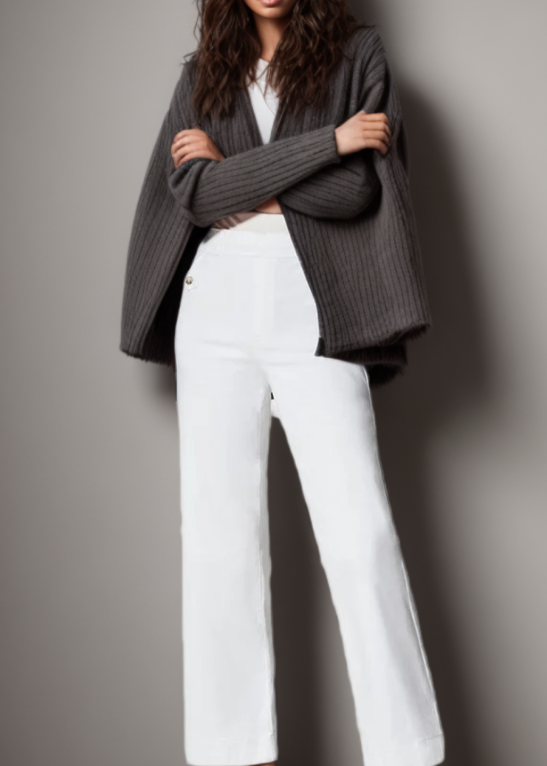 Tummy Control Twill Cropped Wide Leg Pant