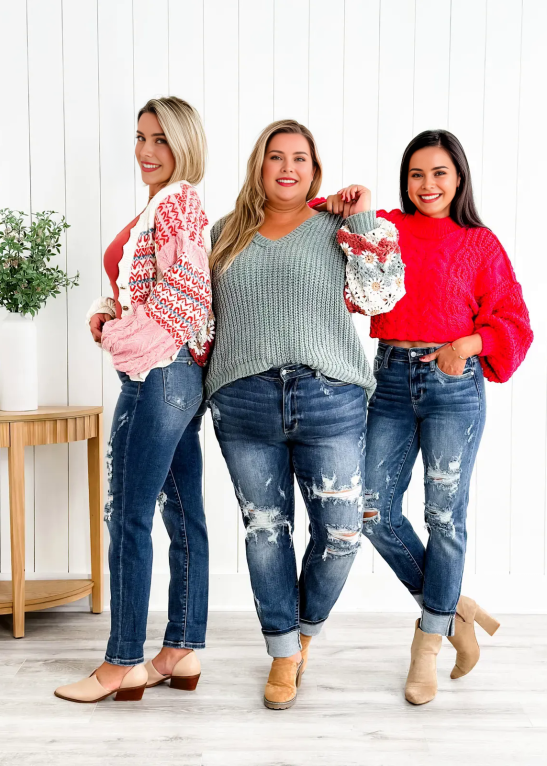Tummy Control Distressed Cuffed Boyfriend Jeans